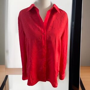 Anne Klein Vibrant Red sequin Button-Down Shirt